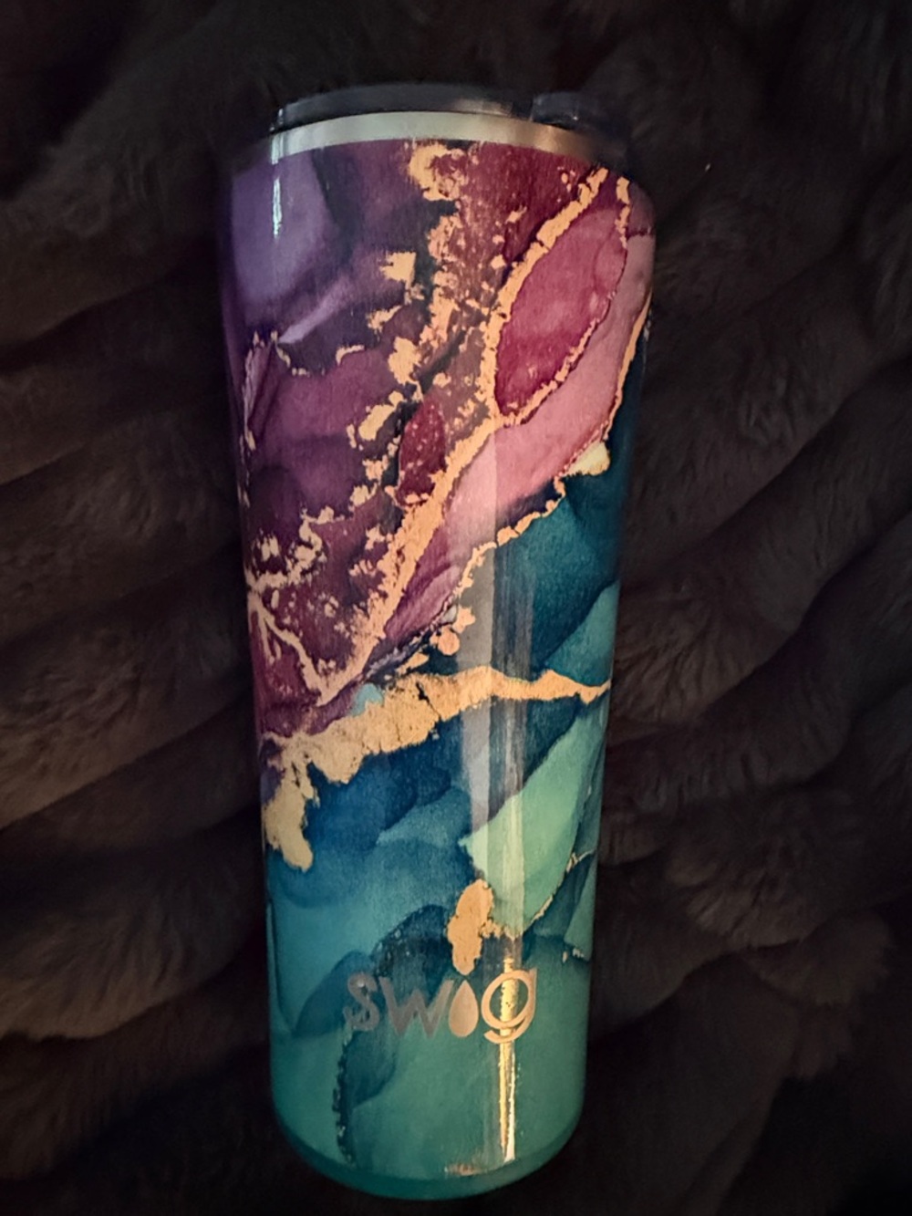 SWIG Purple Teal Gemstone Marble Stainless Travel Tumbler